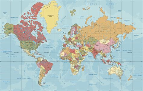 Carte Du Monde Politique Détaillée Dans La Projection Mercator Vecteurs