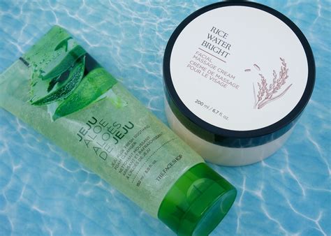 the face shop new jeju aloe fresh soothing foam cleanser and rice water bright facial massage