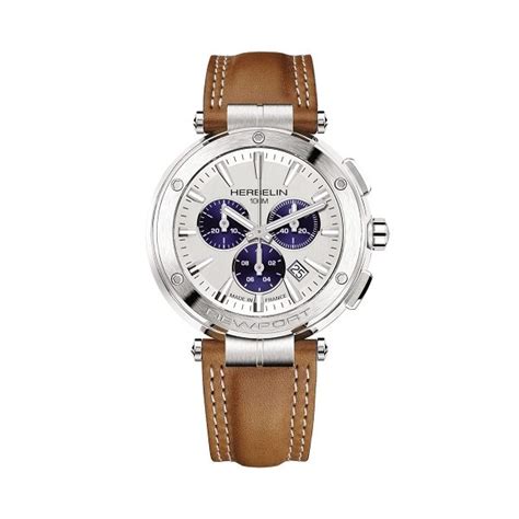 michel herbelin newport chronograph herren leder weiß blaues zifferblatt preisgünstig online