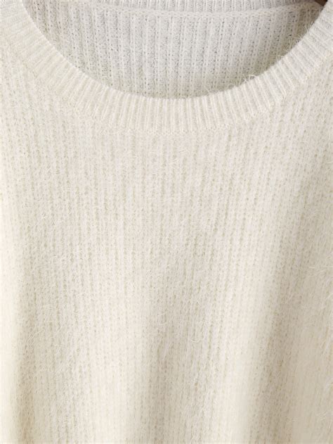 White Scoop Neck Drop Shoulder Crop Fluffy Sweater Sheinsheinside