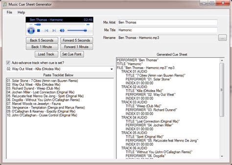All djs have to go through setting cue points for your music. Music Cue Sheet Generator - For Mixes | Ben Thomas - Bits and PCs