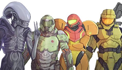 Space Legacy Alien X Doom X Metroid X Halo Crossover Know Your Meme