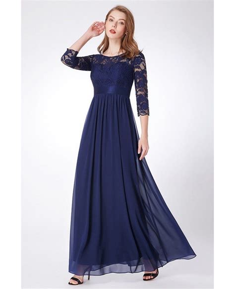 69 Elegant Navy Blue Lace Chiffon Evening Dress Empire Waist