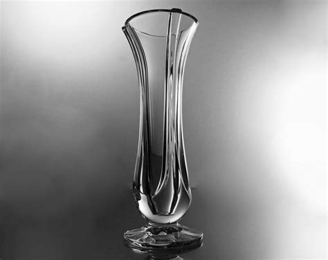 Bud Vase Art Glass Ribbed Heavy Clear Glass Accent Piece Footed