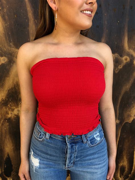 Ruffled Smocked Tube Top Red Ale Accessories