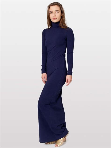 Cotton Spandex Jersey Long Sleeve Turtleneck Maxi Dress Simple Long
