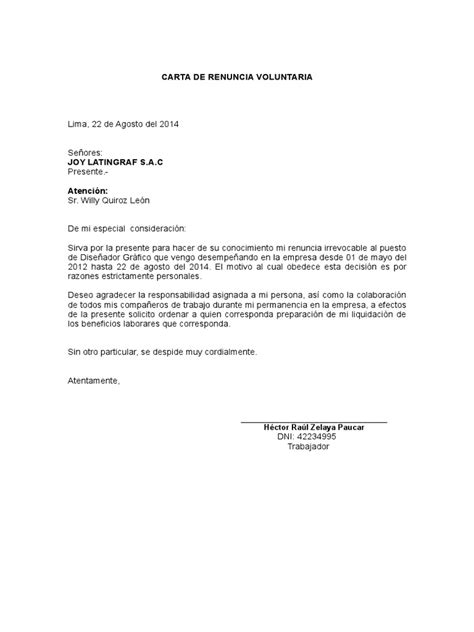 Modelo De Carta De Renuncia Voluntaria Pdf