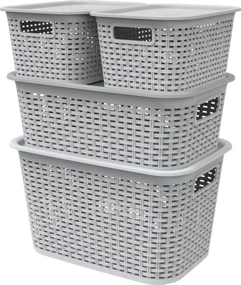 set of 5pcs nested plastic bins and baskets organizer with lids laundry basket china plastic