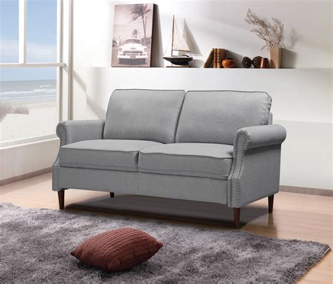 Gray Loveseat Modern Linen Farbic Sofas For Small Spaces Upholstered