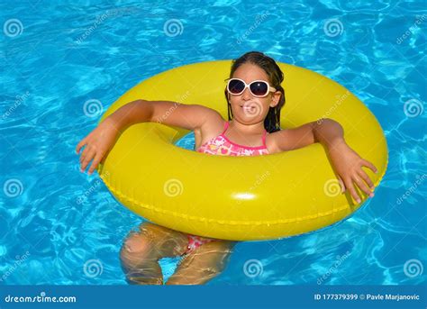 Real Adorable Girl Relaxing In Swimming Pool Stock Image Image Of Floating Happy 177379399