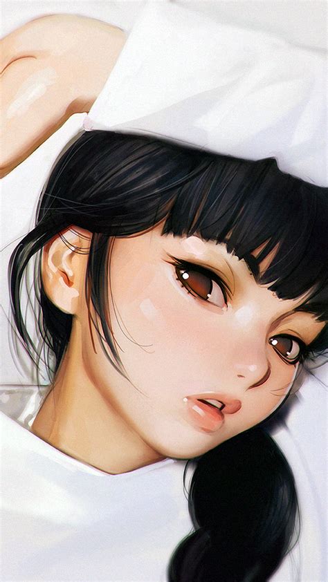Aw25 Ilya Kuvshinov Anime Girl Shy Cute Illustration Art White Wallpaper