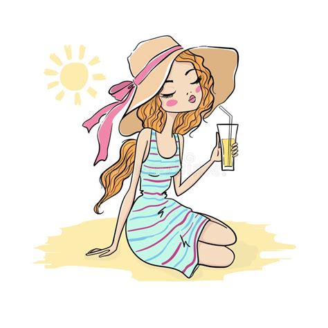 cute girl on the beach vector illustration stock vector illustration of stylish dress 268127268