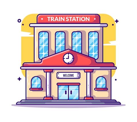 Premium Vector Train Station Building Cartoon Illustration