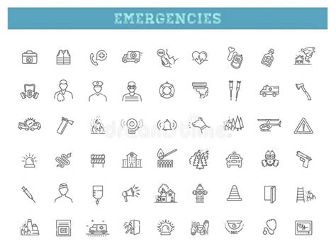Set Of Emergencies Icons Line Art Style Icons Bundle Vector