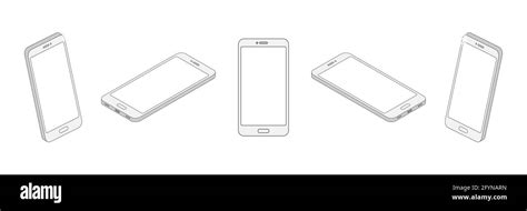 Isometric Line Smartphone Set 3d Mobile Phone With Empty Screen