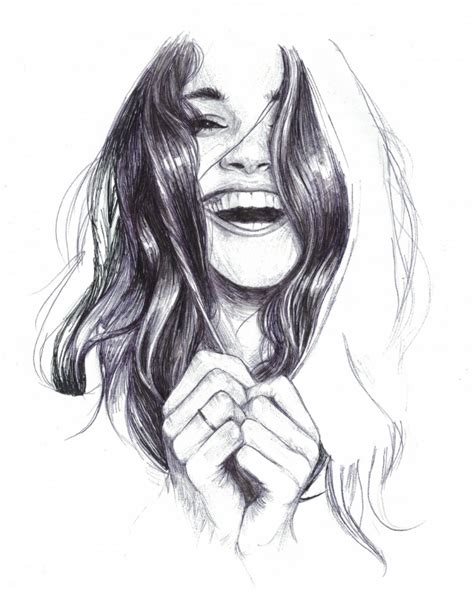 Laughing Woman Drawing Pen Doodle Portrait Smile Drawing Face