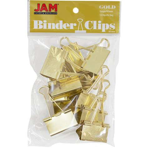 Jam Paper Colorful Binder Clips Large 1 12 Inch 41 Mm Gold