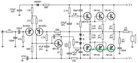 It uses relatively fewer components and could be quickly set up for getting a massive 1000 watt power output on any 4 ohm, 1kva. Simple 300 Watt Power Amplifier Circuit using Transistors | Audio amplifier, Power amplifiers ...