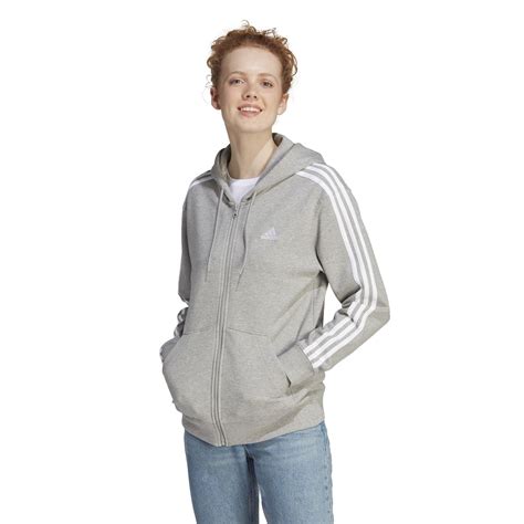 Adidas Womens Essential 3 Stripe Zip Hoody Hoodie Hooded Top Cotton Elasticated Ebay