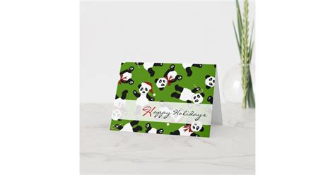 Cute Pandas Happy Holidays Santa Hat Cards Green Zazzle