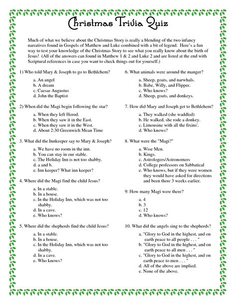 Read on for some hilarious trivia questions that will make your brain and your funny bone work overtime. Printable Christmas Trivia Questions And Answers ...