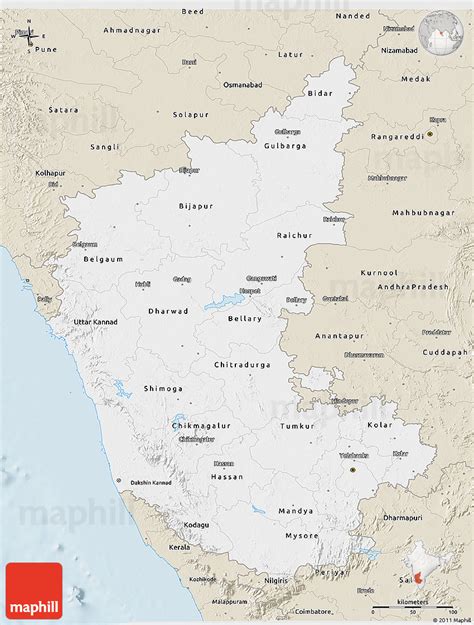 Karnataka map shows karnataka state's districts, cities, roads, railways, areas, water bodies, airports, places of interest, landmarks listed below are the 30 districts of karnataka and their major details Classic Style 3D Map of Karnataka