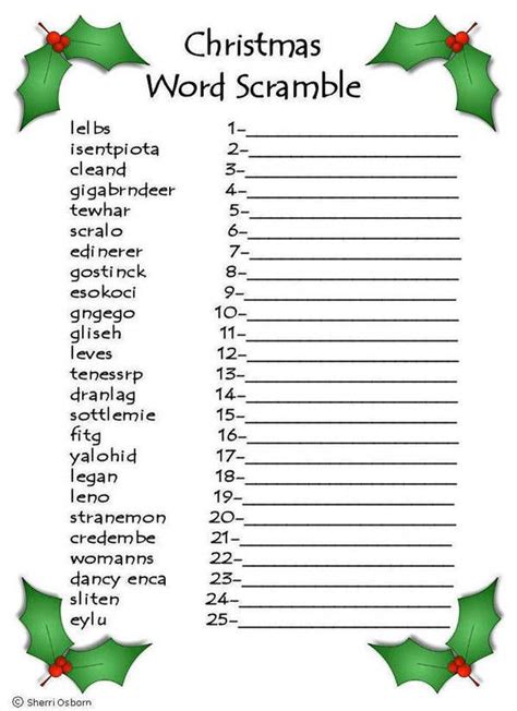 Holly Jolly Holiday Word Jumble Answers Marian Mcleans Word Scramble