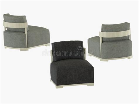 Two Gray And One Black Armchairs Soft Fabric 3d Rendering Stock