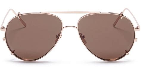 Linda Farrow Ayala Detachable Clip On Titanium Aviator Sunglasses In