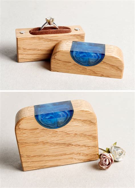 I bought an engagement ring so that i could propose to my girlfriend, but it came with a plastic box that i really didn't like. Engagement ring box. Proposal ring holder. Wood and blue resin Ring box in 2020 | Wood box ...