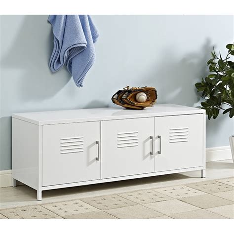 Shop 48 Inch White Metal Locker Style Storage Bench On Sale Free