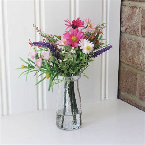 Artificial Pink Wild Flower Arrangement And Vase By Lime Tree London