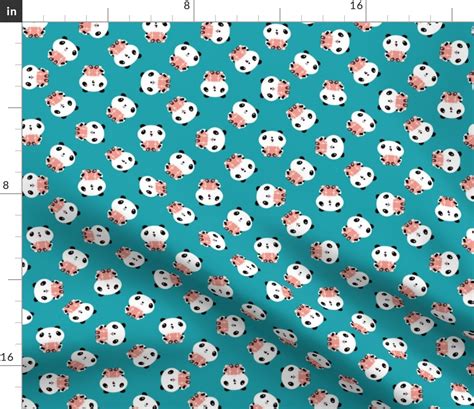 Teal Pink Travelling Kawaii Pandas And Fabric Spoonflower