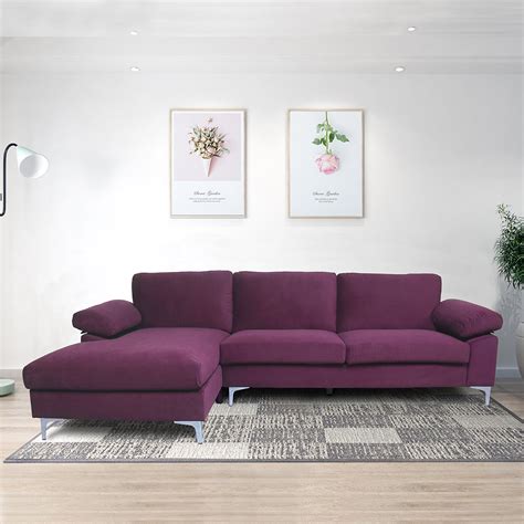 Kepooman Sectional Sofa Purple Velvet