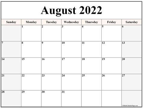 August Printable Calendar 2022 Printable Word Searches