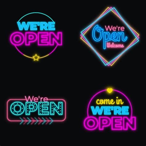We Are Open Neon Sign Pack Free Vector