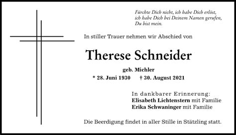 Traueranzeigen Von Therese Schneider Augsburger Allgemeine Zeitung