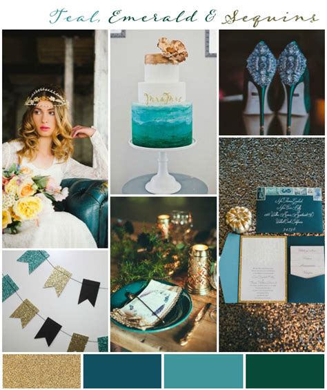 Teal Emerald And Gold Sequins Wedding Inspiration And Colour