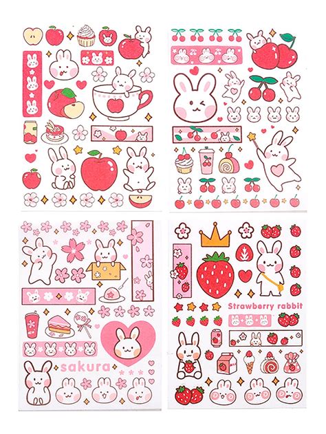4sheets Cartoon Rabbit Print Random Sticker Doodle Desenleri Sticker