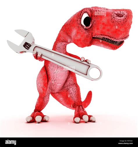 3ds Render Of Friendly Cartoon Dinosaur With Wrench Stock Photo Alamy
