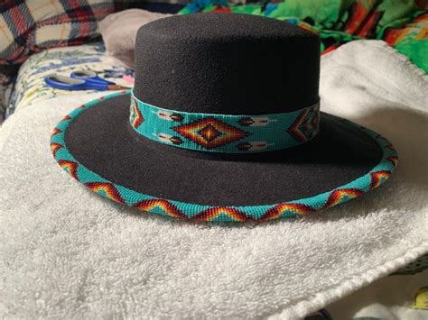 Beaded Full Brim Fedora Hat Etsy Beaded Hat Funky Hats Beaded Hat