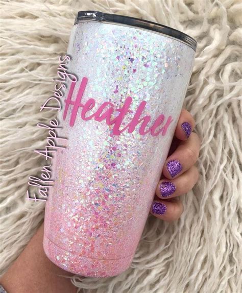 White To Pink Glitter Custom Personalized Tumbler Etsy In 2020 Glitter Tumbler Cups Tumbler