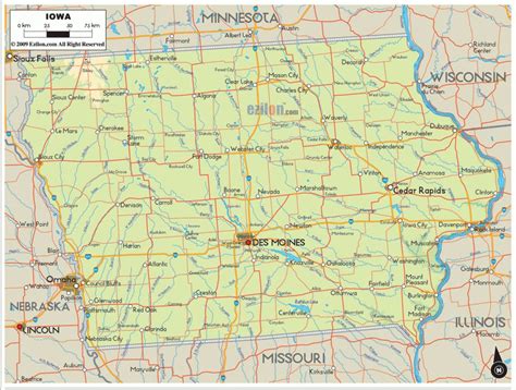 Physical Map Of Iowa Ezilon Maps Regarding Printable Map Of Iowa
