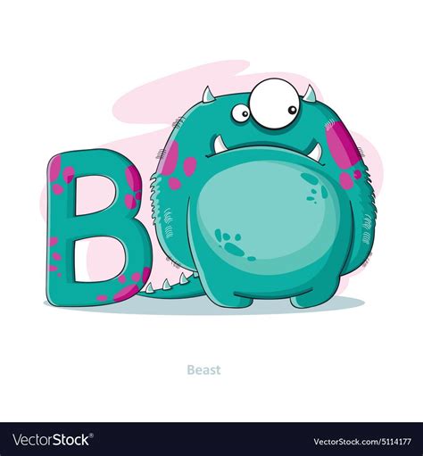 Cartoons Alphabet Letter B With Funny Beast Vector Image Lettering