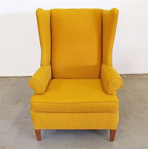 Vintage Mid Century Mustard Yellow Fireside Wing Back Chair