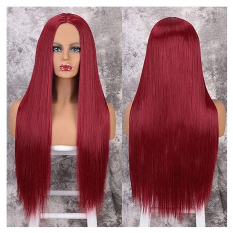 Long Straight Synthetic Wigs Natural Middle Part Hair For Daily Use Red Lace Front Wig Middle