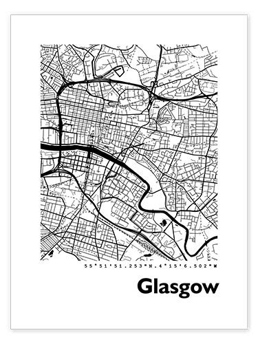 Mapa Glasgow de 44spaces en póster lienzo y mucho más Posterlounge es