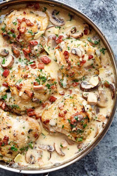 Creamy Baked Chicken Thighs With Mushrooms Bacon Recipe Cart
