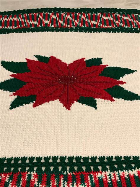 Poinsettia Christmas Flower Hand Crochet Afghan Throw Blanket Etsy