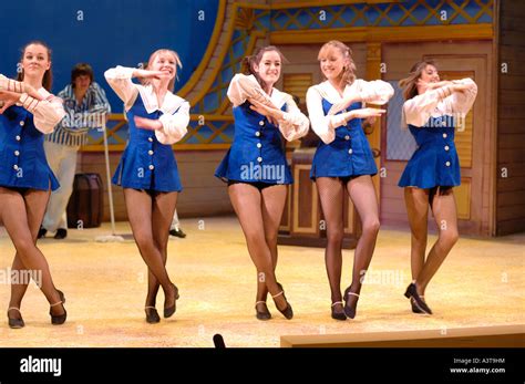 Group Of Young Woman Dancers On Stage Dick Whittington Pantomime Aberystwyth Arts Centre Wales